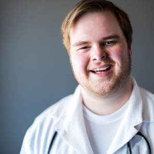 a professional and visually appealing image of a young happy smiling caucasian doctor with white teeth