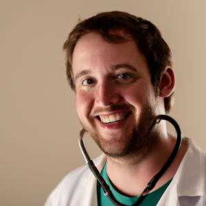 a professional and visually appealing image of a young happy smiling caucasian doctor with white teeth