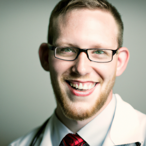 a professional and visually appealing image of a young happy smiling caucasian doctor with white teeth