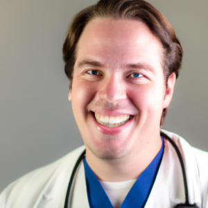 a professional and visually appealing image of a young happy smiling caucasian doctor with white teeth