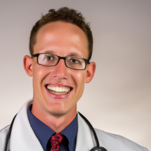 a professional and visually appealing image of a young happy smiling caucasian doctor with white teeth