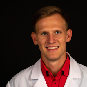 a professional and visually appealing image of a young happy smiling caucasian doctor with white teeth