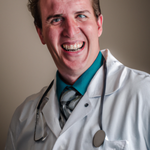 a professional and visually appealing image of a young happy smiling caucasian doctor with white teeth