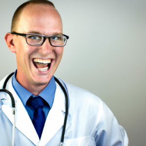 a professional and visually appealing image of a young happy smiling caucasian doctor with white teeth