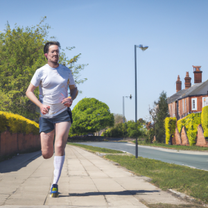 a professional appealing image of a caucasian man or woman jogging on a sunny day