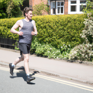 a professional appealing image of a caucasian man or woman jogging on a sunny day 233 300x300