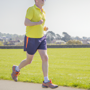 a professional appealing image of a caucasian man or woman jogging on a sunny day