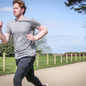 a professional appealing image of a caucasian man or woman jogging on a sunny day 371 300x300