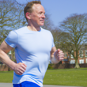 a professional appealing image of a caucasian man or woman jogging on a sunny day