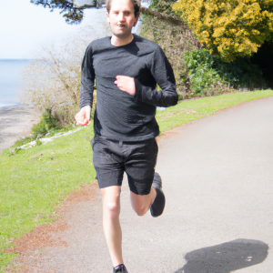 a professional appealing image of a caucasian man or woman jogging on a sunny day