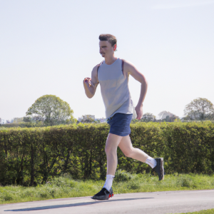 a professional appealing image of a caucasian man or woman jogging on a sunny day