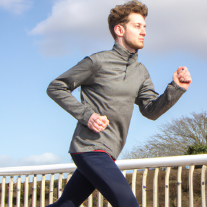 a professional appealing image of a caucasian man or woman jogging on a sunny day