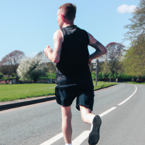 a professional appealing image of a caucasian man or woman jogging on a sunny day