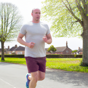 a professional appealing image of a caucasian man or woman jogging on a sunny day