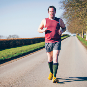 a professional appealing image of a caucasian man or woman jogging on a sunny day