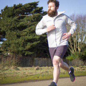 a professional appealing image of a caucasian man or woman jogging on a sunny day