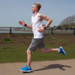 a professional appealing image of a caucasian man or woman jogging on a sunny day