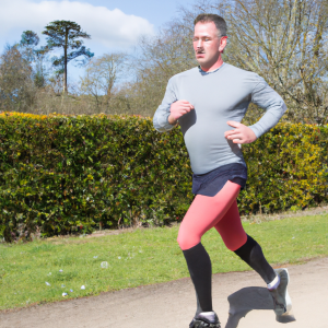 a professional appealing image of a caucasian man or woman jogging on a sunny day