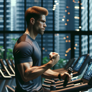 a photo realistic professionally appealing image of a good looking and athletic white man exercising in a gym