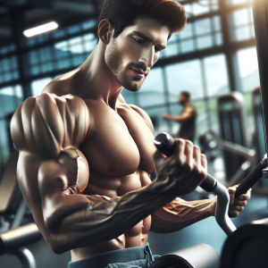 a photo realistic professionally appealing image of a good looking and athletic white man exercising in a gym