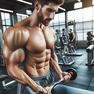 a photo realistic professionally appealing image of a good looking and athletic white man exercising in a gym