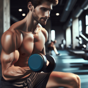 a photo realistic professionally appealing image of a good looking and athletic white man exercising in a gym