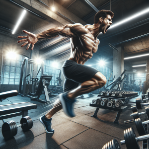 a photo realistic professionally appealing image of a good looking and athletic white man exercising in a gym