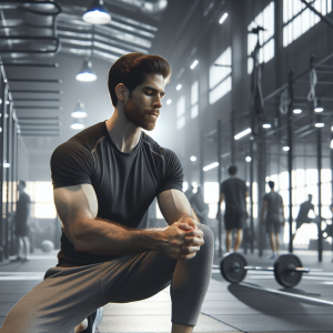 a photo realistic professionally appealing image of a good looking and athletic white man exercising in a gym