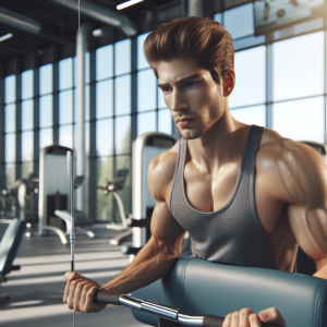 a photo realistic professionally appealing image of a good looking and athletic white man exercising in a gym 745 300x300