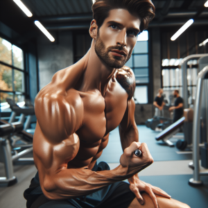 a photo realistic professionally appealing image of a good looking and athletic white man exercising in a gym