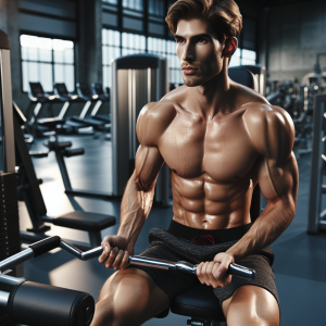 a photo realistic professionally appealing image of a good looking and athletic white man exercising in a gym