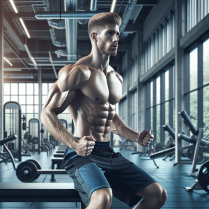 a photo realistic professionally appealing image of a good looking and athletic white man exercising in a gym