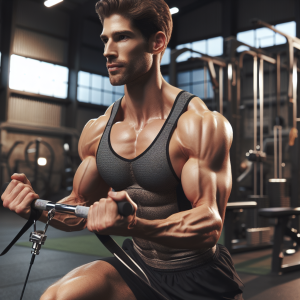 a photo realistic professionally appealing image of a good looking and athletic white man exercising in a gym 992 300x300