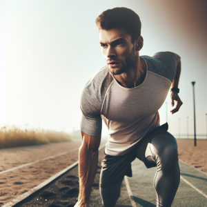 a photo realistic professionally appealing image of a good looking and athletic white man exercising or playing sports outside on a sunny day 141 300x300