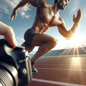 a photo realistic professionally appealing image of a good looking and athletic white man exercising or playing sports outside on a sunny day