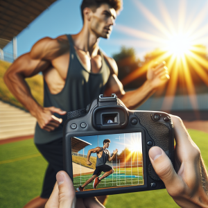 a photo realistic professionally appealing image of a good looking and athletic white man exercising or playing sports outside on a sunny day 396 300x300