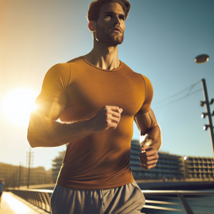 a photo realistic professionally appealing image of a good looking and athletic white man exercising or playing sports outside on a sunny day 705 300x300