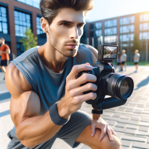 a photo realistic professionally appealing image of a good looking and athletic white man exercising or playing sports outside on a sunny day 803 300x300