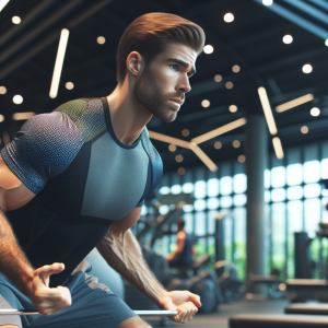 a photorealistic professional appealing image of a good looking and athletic caucasian man exercising in a gym