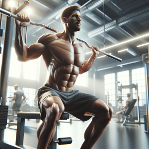 a photorealistic professional appealing image of a good looking and athletic caucasian man exercising in a gym