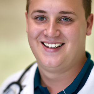 a professional and visually appealing image of a young happy smiling caucasian doctor with white teeth