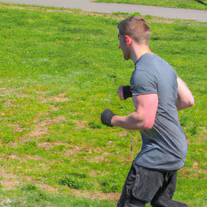 a professional appealing good looking and atheletic image of a caucasian man exercising or playing sports outside on a sunny day