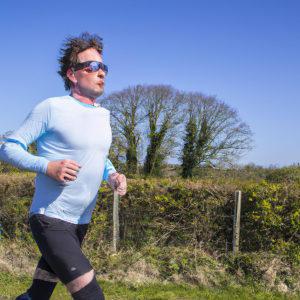 a professional appealing image of a caucasian man or woman jogging on a sunny day