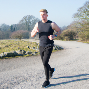 a professional appealing image of a caucasian man or woman jogging on a sunny day