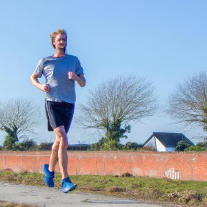 a professional appealing image of a caucasian man or woman jogging on a sunny day