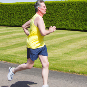 a professional appealing image of a caucasian man or woman jogging on a sunny day